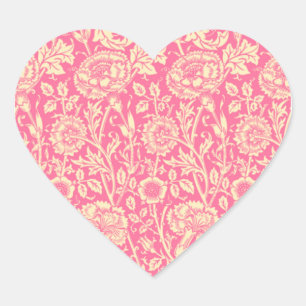 Nelke im Vintage-Druck in Rosa und Creme Herz-Aufkleber