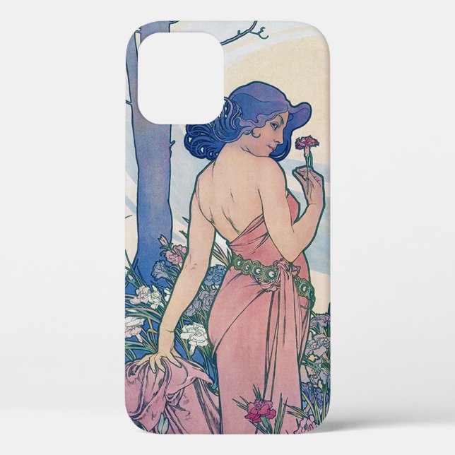 Nelke (vier Blume), Alphonse Mucha Case-Mate iPhone Hülle (Rückseite)