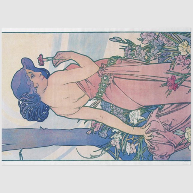 Nelke (vier Blume), Alphonse Mucha Seidenpapier (Vorderseite)