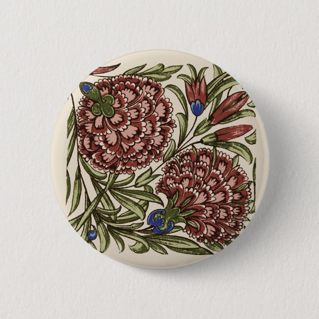 Nelken-Blumenfliese Antik Rustikal De Morgan Kunst Button (Vorderseite)