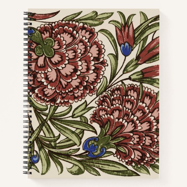 Nelken-Blumenfliese Antik Rustikal De Morgan Kunst Notizbuch (Vorderseite)