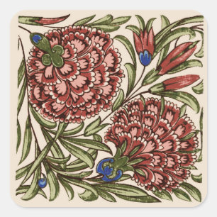 Nelken-Blumenfliese Antik Rustikal De Morgan Kunst Quadratischer Aufkleber