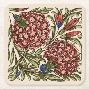 Nelken-Blumenfliese Antik Rustikal De Morgan Kunst Rechteckiger Pappuntersetzer