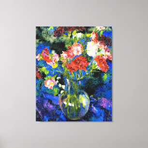 Nelken in einer runden Glasvase Leinwanddruck