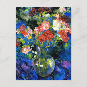 Nelken in einer runden Glasvase Postkarte