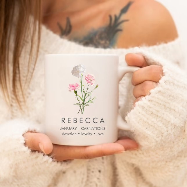 Nelken Januar Custom Birth Blume Jumbo-Tasse (Von Creator hochgeladen)