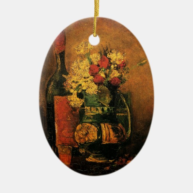 Nelken, Rose und Flaschen von Vincent van Gogh Keramik Ornament (Vorne)