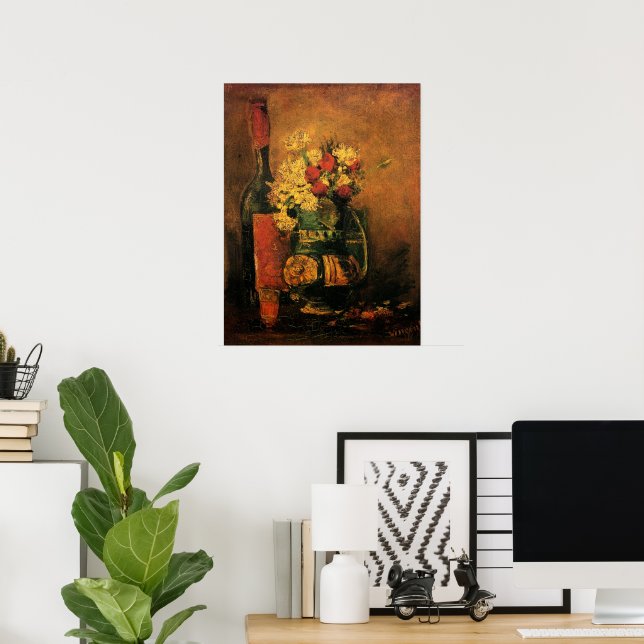Nelken, Rose und Flaschen von Vincent van Gogh Poster (Heimbüro)