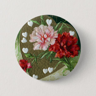 Nelken und Herzen Vintage Valentinstag Button