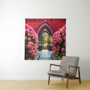 Nelken und Tor: Willkommen im Geheimgarten Wandteppich