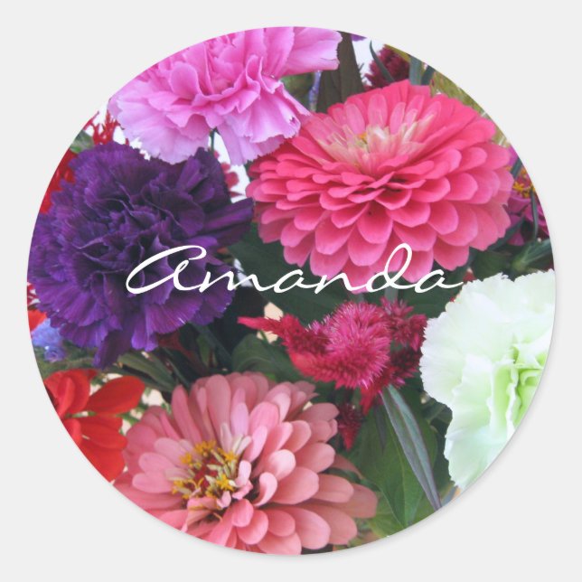 Nelken und Zinnia-Blume Runder Aufkleber (Vorderseite)
