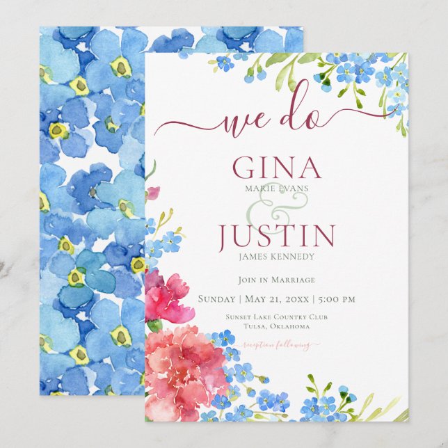 Nelken & Vergiss mich Nots Hochzeit Einladung (Vorne/Hinten)