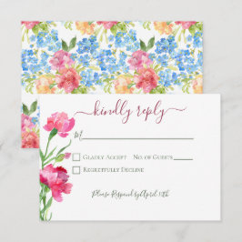 Nelken & Vergiss mich Nots Hochzeit RSVP Karte