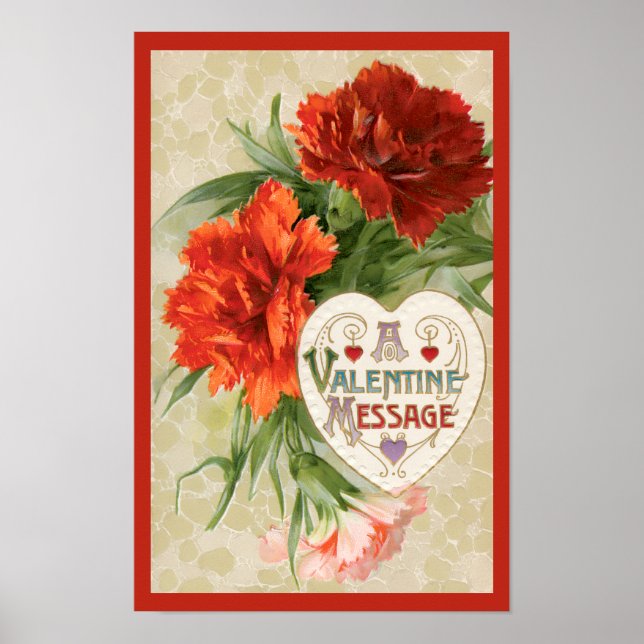 Nelkenblumen, alte Valentinstagsbotschaft Poster (Vorne)