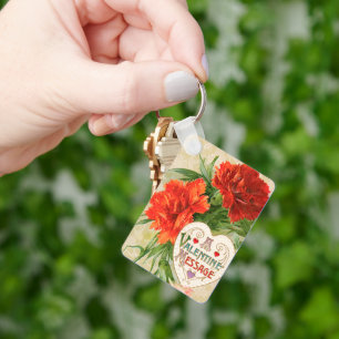 Nelkenblumen, alte Valentinstagsbotschaft Schlüsselanhänger