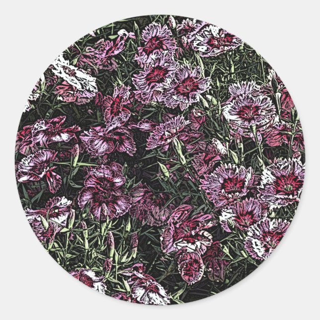 NELKENBLUMEN RUNDER AUFKLEBER (Vorderseite)