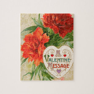 Nelkenblumen, Vintage Valentinstag Nachricht Puzzle