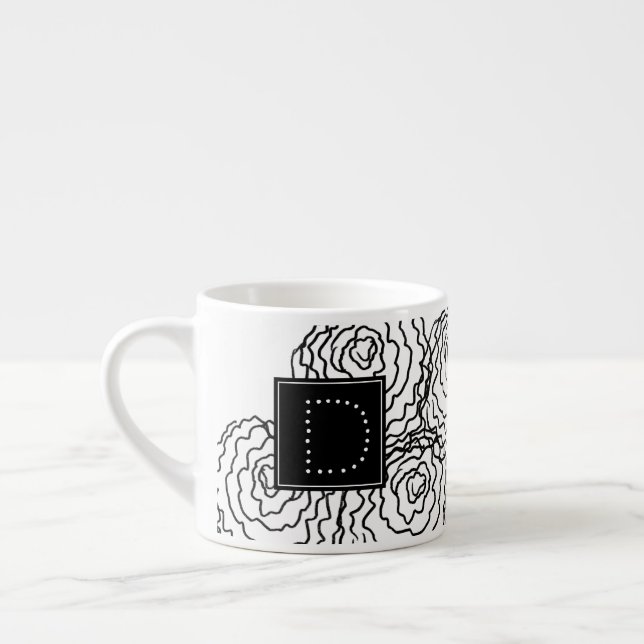 Nelkenfloral Hand gezogenes Doodle Monogramm Espressotasse (Links)