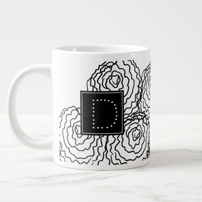 Nelkenfloral Hand gezogenes Doodle Monogramm Jumbo-Tasse (Links)