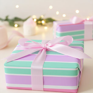 Nelkenrosa, Malvenfarbe und Rotkehlcheneiblau Stre Geschenkpapier