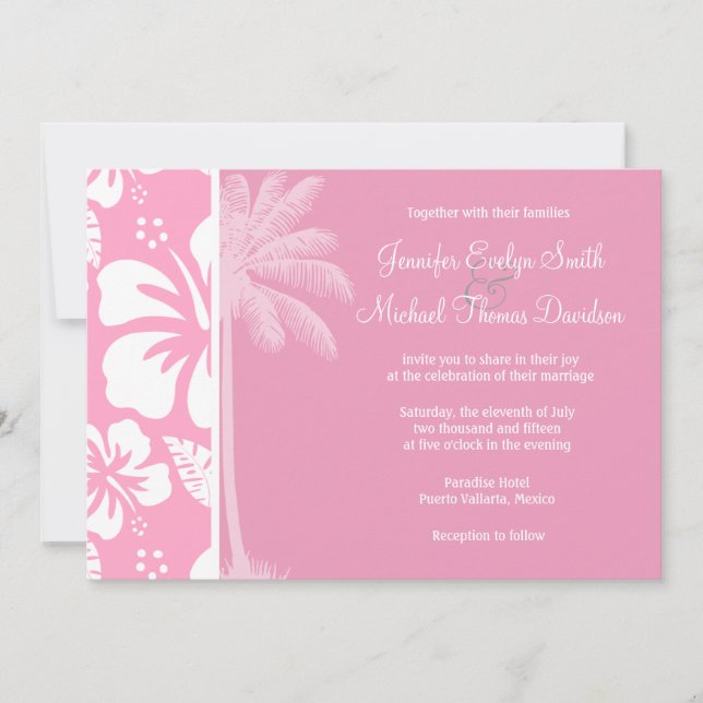 Nelkenrosa Tropischer Hibiskus; Sommerpalme Einladung (Vorderseite)