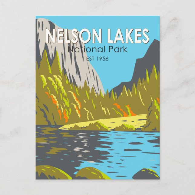 Nelson Lakes Nationalpark Neuseeland Vintag Postkarte (Vorderseite)
