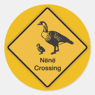 Nene Crossing, Traffic Warning Sign, Hawaii, USA Runder Aufkleber