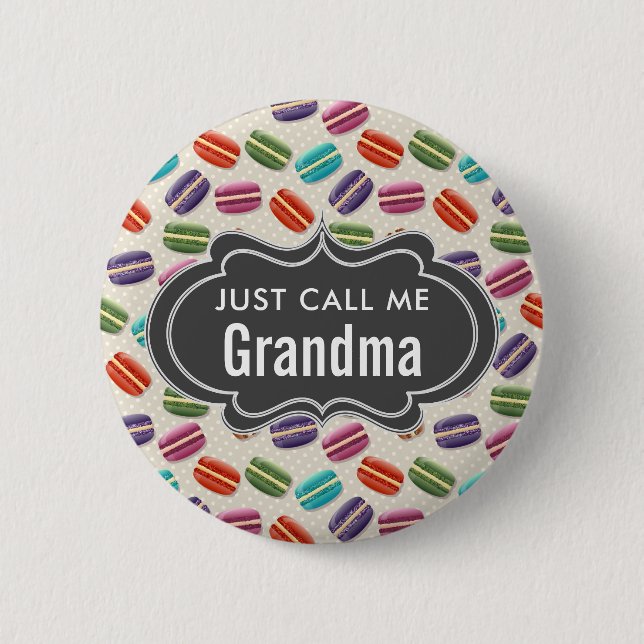 Nenn mich einfach Oma Text Macarons Muster Button (Vorderseite)