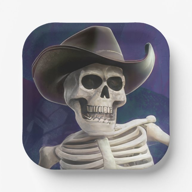 Nennen Sie mich "Doc Bones", Halloween Cowboy Skel Pappteller (Vorderseite)