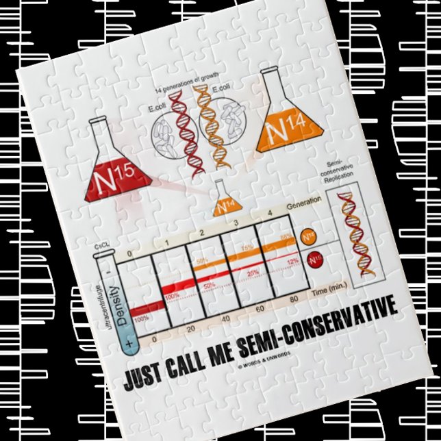 Nennen Sie mir nur semikonservative Molekularbiolo Puzzle (Biology humor is alive and well on this jigsaw puzzle featuring the Meselson & Stahl experiment)