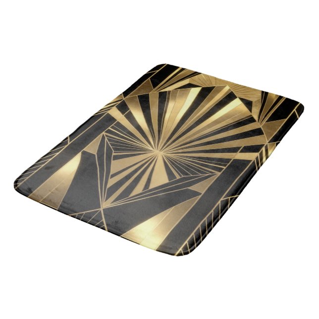 Neo Art Deco Black Gold Geometric Gatsby  Badematte (Schrägansicht)