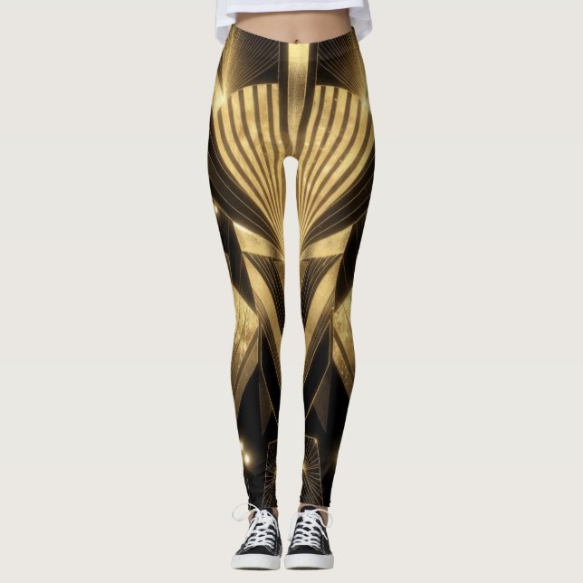 Neo Art Deco Black Gold Geometric Gatsby  Leggings (Vorderseite)