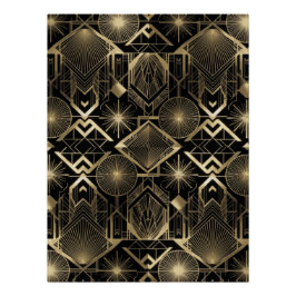 Neo Art Deco Black Gold Geometric Vintage Gatsby  Poster