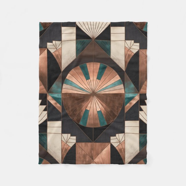 Neo Art Deco Geometric Teal Copper Gold Sunburst Fleecedecke (Vorderseite)
