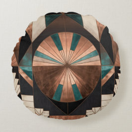 Neo Art Deco Geometric Teal Copper Gold Sunburst Rundes Kissen