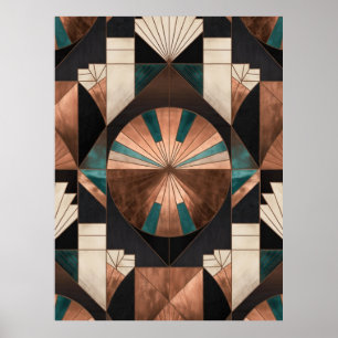 Neo-Art-Déco-Geometrie in Türkis, Kupfer und Gold Poster