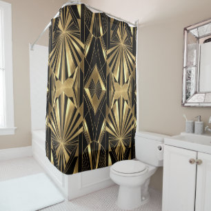 Neo Art Deco Schwarz Gold Geometrisch Gatsby Duschvorhang