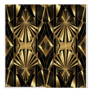 Neo Art Deco Schwarz Gold Geometrisch Gatsby  Poster