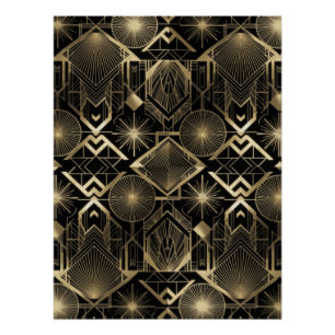 Neo Art Deco Schwarz Gold Geometrisch Vintage Gats Poster