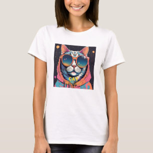 Neo cat.Tragen neonne Sonnenbrille im Retro-Stil. T-Shirt