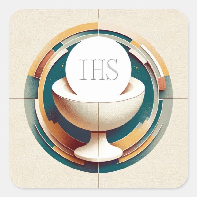 Neo-Conceptualist Communion Host and Chalice Quadratischer Aufkleber (Vorderseite)