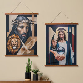 Neo-Cubist Elegance A Tribute Tapestries Wandteppich Mit Holzrahmen