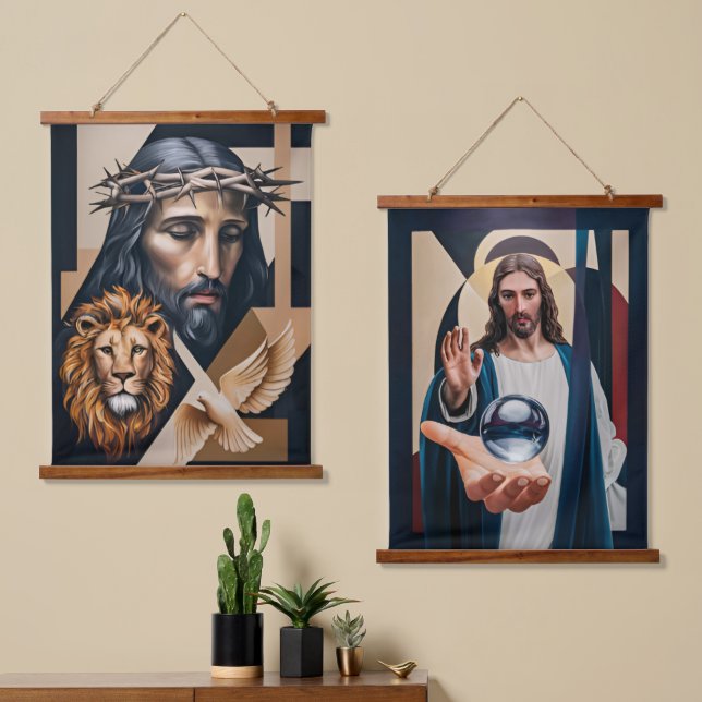 Neo-Cubist Elegance A Tribute Tapestries Wandteppich Mit Holzrahmen (Asymmetrisch)