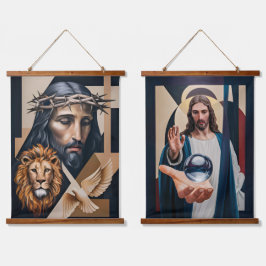 Neo-Cubist Elegance A Tribute Tapestries Wandteppich Mit Holzrahmen