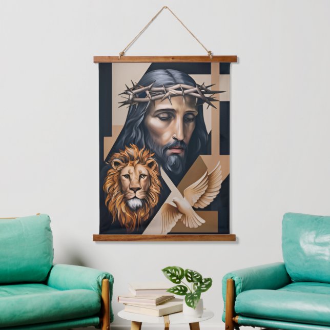 Neo-Cubist Elegance A Tribute Tapestries Wandteppich Mit Holzrahmen (Wohnzimmer)