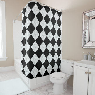 Neo Deco Black and Faux White Marble Checkerboard Duschvorhang