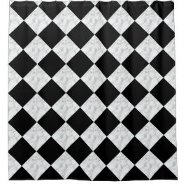 Neo Deco Black and Faux White Marble Checkerboard Duschvorhang
