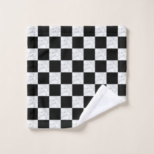 Neo Deco Schwarz und Faux Weiß Marmor Schachbrett Waschlappen