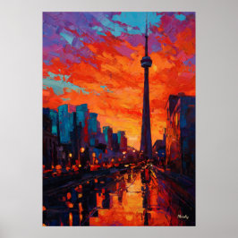 Neo Expressionist Toronto Skyline Vibrant Sunset Poster