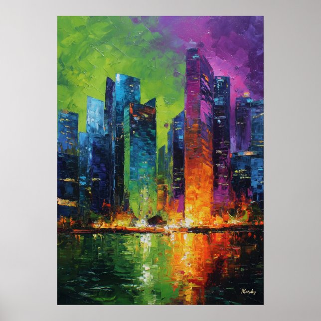 Neo-Expressionistische Skyline von Singapur Lebend Poster (Vorne)